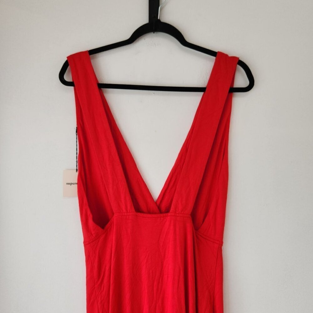 NWT Superdown Erika Deep V Stretch Jersey Red Maxi Dress Full Length L - Picture 7 of 12
